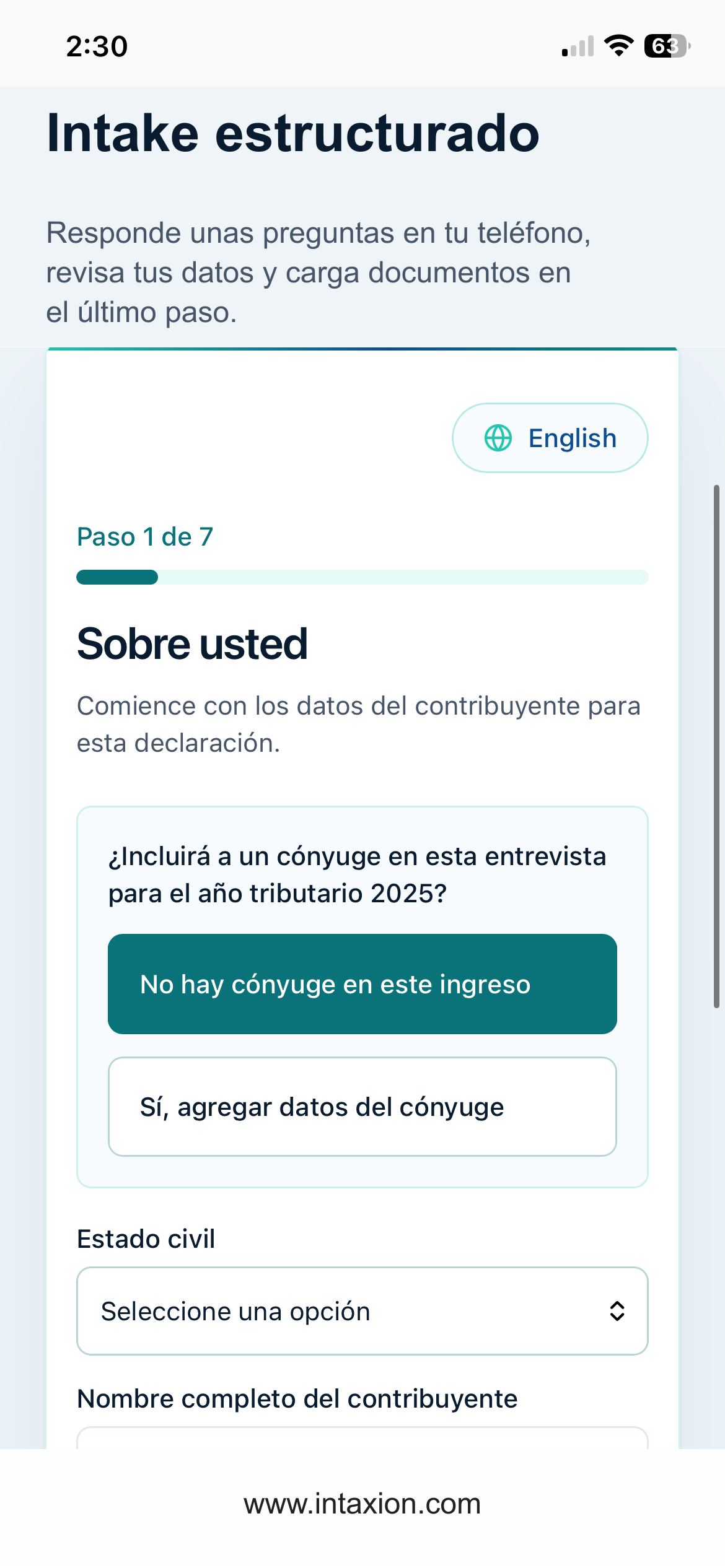 Spanish mobile intake form
