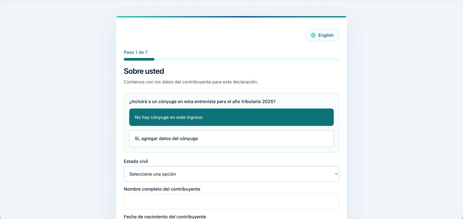 Formulario bilingüe de cliente en Intaxion